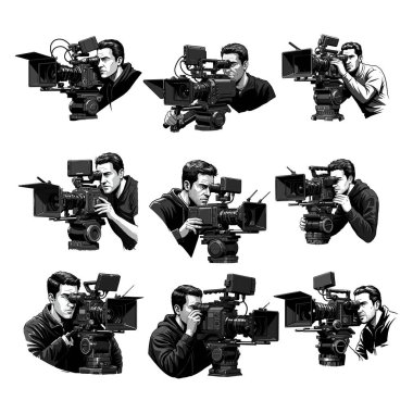 Sinematograf ve Sinema Kamerası Grafik İllüstrasyon Seti