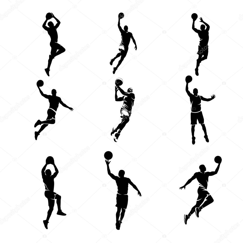 Basketball Player Action Silhouette Vector Icon Set