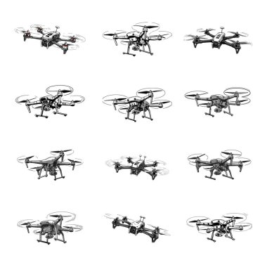 Kamera Teknik Çizim Çizimi Ayarlı Quadcopter Drone 'u