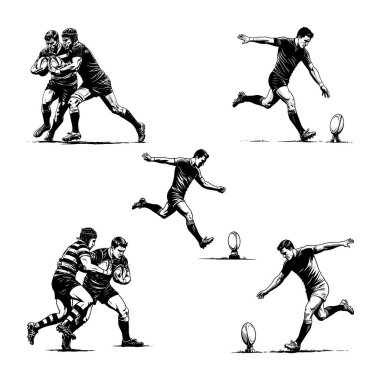 Rugby Oyuncusunun Tekmeleme ve Yakalama Eylem Çizim Çizimi Çizimi