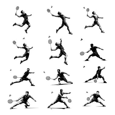 Badminton Oyuncusunun Eylemdeki Pozisyonu Grafik Çizim Çizimi Çizimi Çizimi