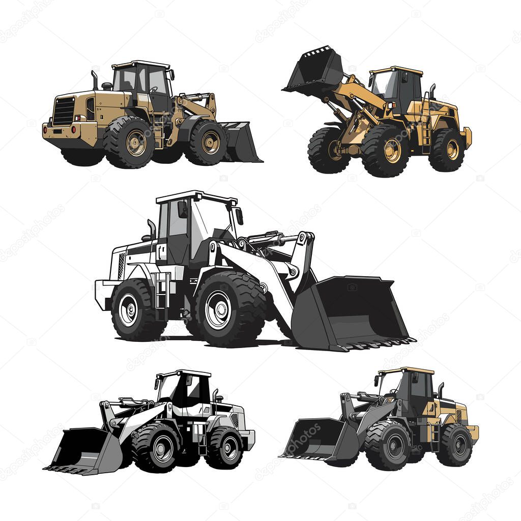 Front End Wheel Loader Construction Vehicle Vector Set