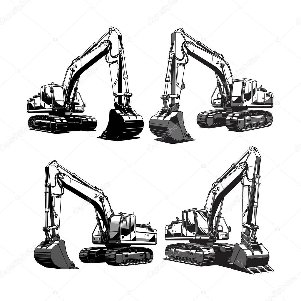 Hydraulic Excavator Construction Vehicle Sketch Set