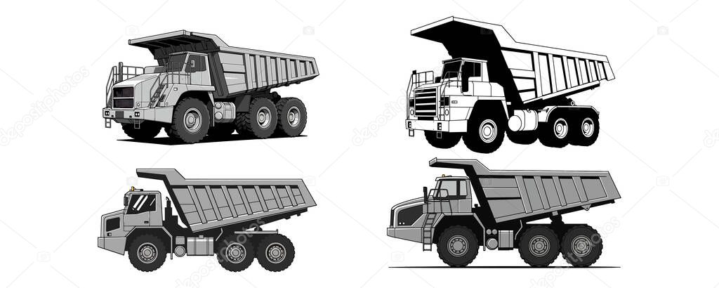 Heavy Duty Mining Dump Truck Vector Illustration Set