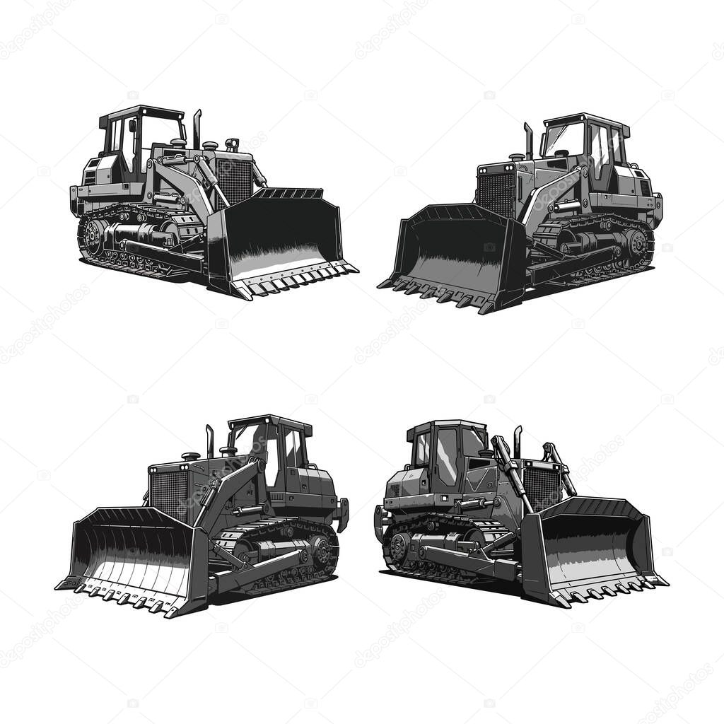Heavy Duty Bulldozer Construction Vehicle Sketch Set