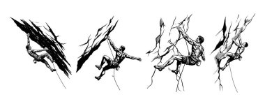 Kayalık Surat 'ta Kaya Tırmanışçısı - El Çizimi Macera Spor Seti