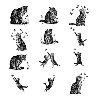 Klasik Kedi ve Kelebek Çizim Seti - İşleme Biçimi