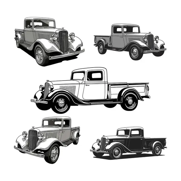 Vintage Pickup Truck - Klasik 1930 Otomotiv İllüstrasyon Seti