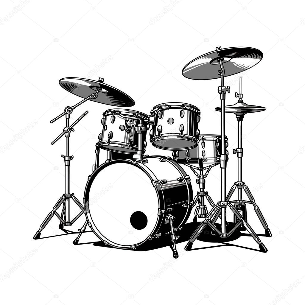 Acoustic Drum Kit - Rock Music Percussion Instrument Illustration