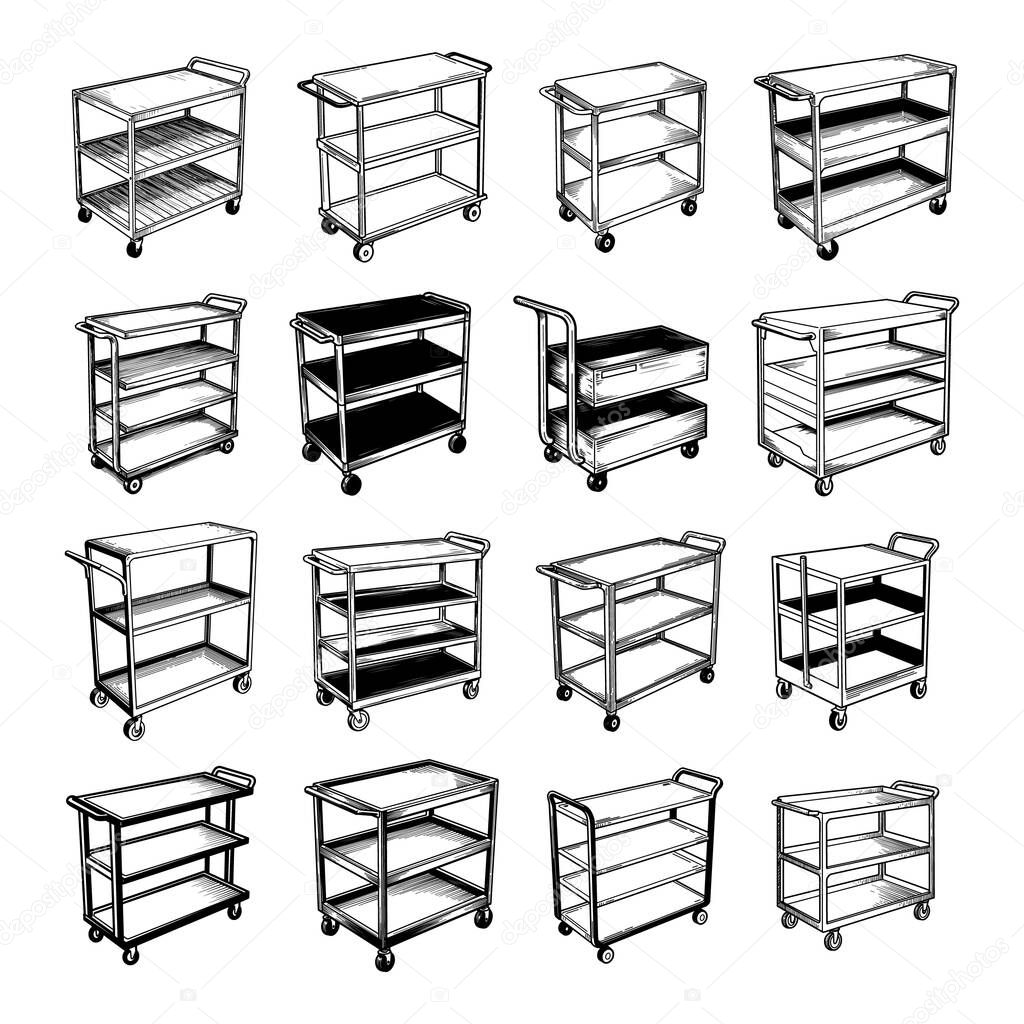 Utility Service Cart - Restaurant & Medical Trolley Illustration Set