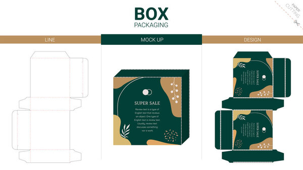 Box packaging and mockup die cut template