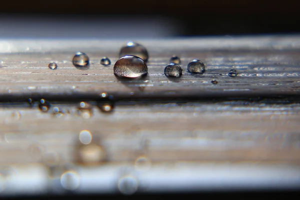 Hydrofobní Povrch Impregnovaného Dřeva Kapkami Vody — Stock fotografie