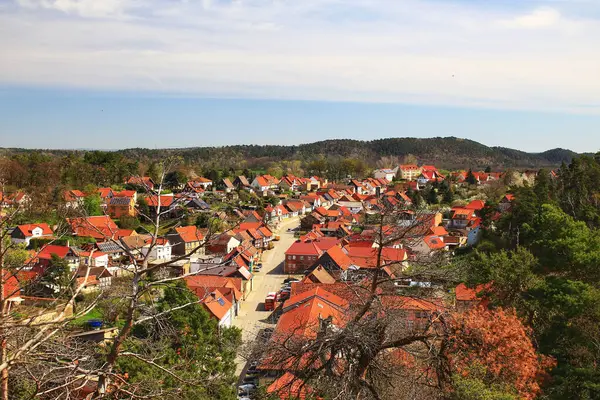 Vista Sobre Cidade Alemã Langenstein Nas Montanhas Harz — Fotografia de Stock