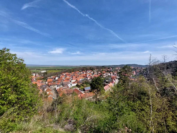 Vista Sobre Cidade Alemã Langenstein Nas Montanhas Harz — Fotografia de Stock