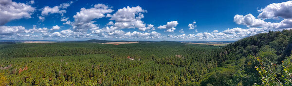 Panoramic view from the small mountain Regenstein in Germany.