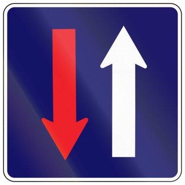 Kamboçya 'da düzenleyici yol tabelası - Karşı yönden tüm trafiğe öncelik.