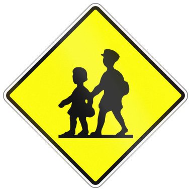 Kamboçya 'da yol uyarısı - çocuklar karşıya geçiyor.