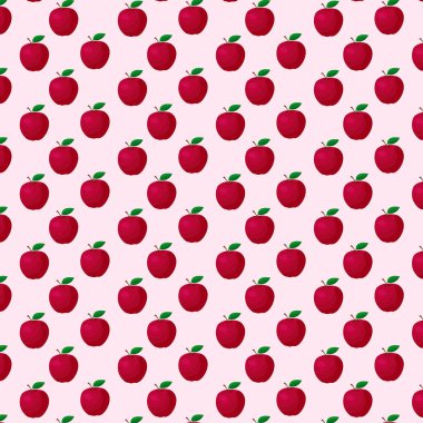 Elmalarla kusursuz desen. Kağıt, kapak, kumaş, hediye paketi, duvar sanatı, iç mekan için. Basit yüzey desenli tasarım. Vektör illüstrasyonu.