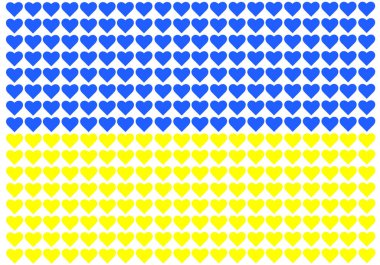 Ukrayna Ulusal Avrupa Bayrağı Kalpli Amblemi. Ukrayna ulusal renkleri mavi sarı. Ukraninan ülke sembolü. Vektör illüstrasyonu