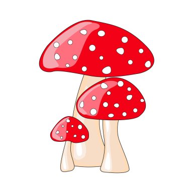 Çizgi film Amanita muscaria (sinek agariği) mantar ikonu. Beyaz noktalı kırmızı mantar. Zehirli yiyecekler. Sonbaharda vahşi orman mantarları. Vektör çizimi düz tasarım..
