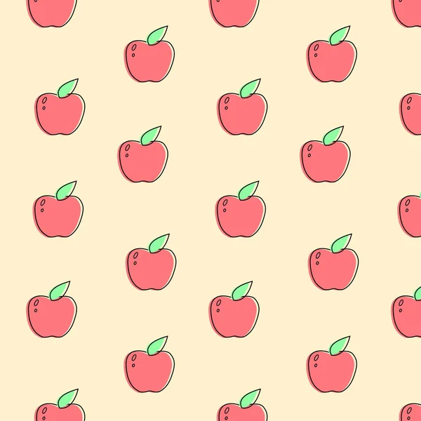 Seamless Vector Pattern Red Apples Hand Drawn Background Design Paper — Stock Vector