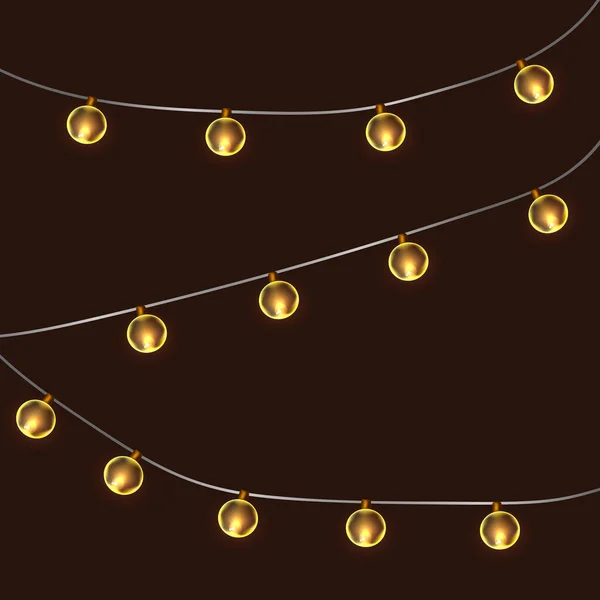 Лампочки Тёмном Фоне Светодиодные Неоновые Лампы Яркое Оформление Рождественских Открыток — стоковый вектор