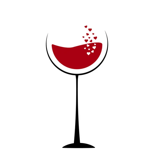 Szklanka Wina Sercem Wino Bar Logo Miłości Wektor Prosty Wzór — Wektor stockowy
