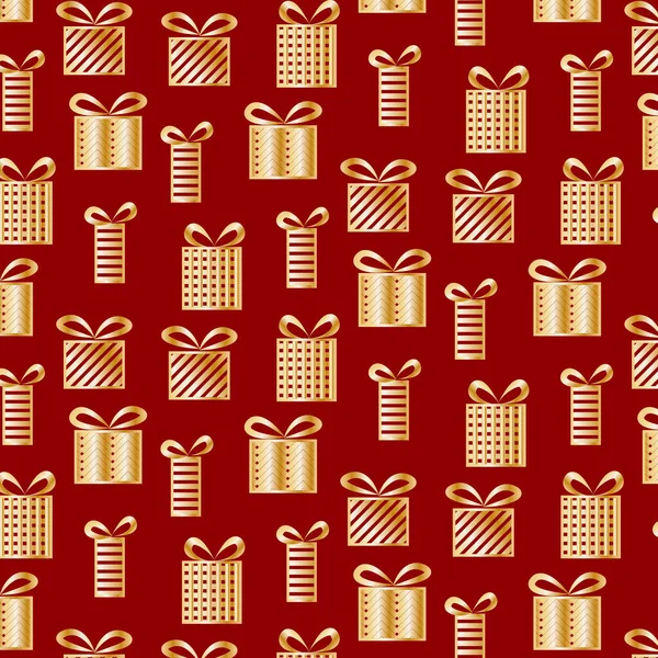 Płynny Wzór Złotym Pudełkiem Zimowe Wydanie Świąteczne Boże Narodzenie Tła — Wektor stockowy