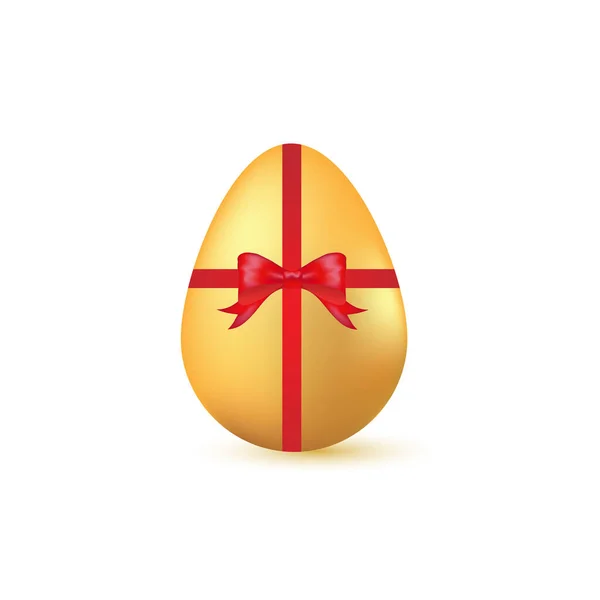 Реалістичне Золоте Великоднє Яйце Прив Язане Червоної Стрічки Білому Фоні — стоковий вектор
