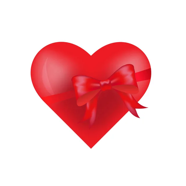 Kurdeleli Kırmızı Kalp Sevgililer Günü Sembolü Vektör Llüzyonu — Stok Vektör