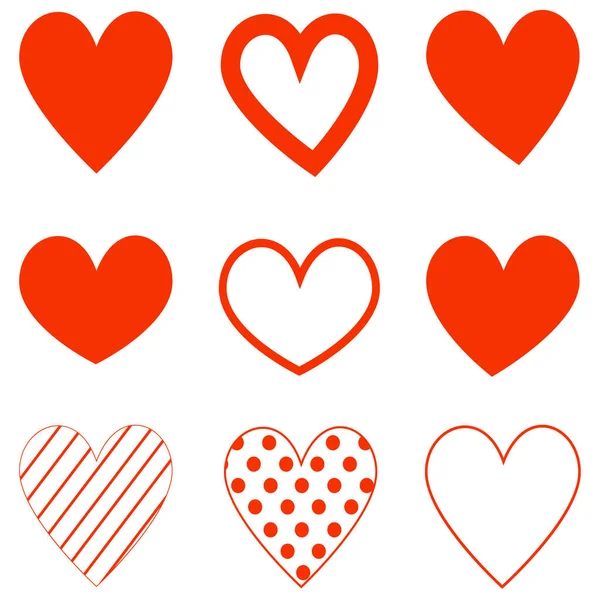 Herz Handgezeichnet Verschiedene Rote Symbole Set Sammlung Von Herzen Liebessymbole — Stockvektor