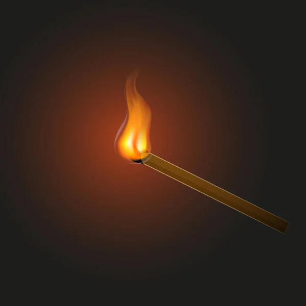 Brændende Tændstik Med Ild Realistisk Abstrakt Realistisk Vektorillustration – Stock-vektor