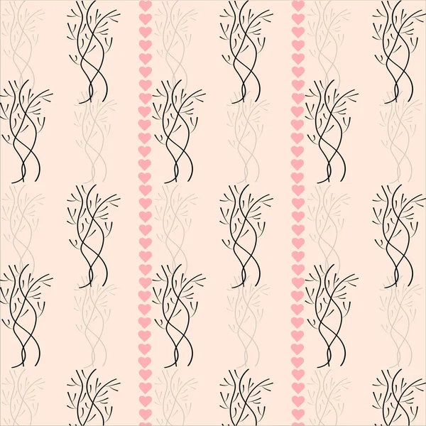Naadloos Patroon Uit Hartjes Eenvoudige Bomen Ideaal Voor Textiel Behang — Stockvector