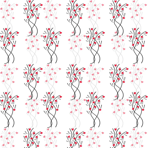 Fondo Floral Romántico Patrón Sin Costuras Corazones Árboles Simples Sobre — Archivo Imágenes Vectoriales