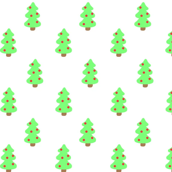 Bezproblémový Vektorový Vzorec Vánočními Stromky Zelený Les Červenou Kuličkou Ručně — Stockový vektor