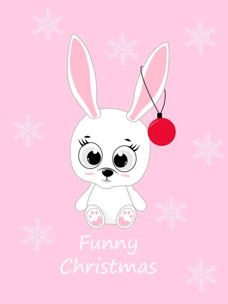 Рождественская Новогодняя Открытка Милым Кроликом Символ 2023 Векторная Иллюстрация Мультяшном — стоковый вектор