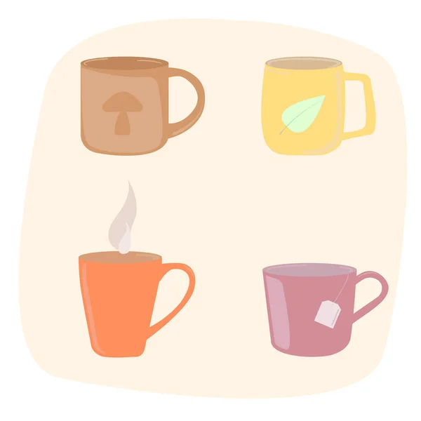 カップをセット 秋のカップ コーヒーショップ カフェのためのベクトルデザイン — ストックベクタ