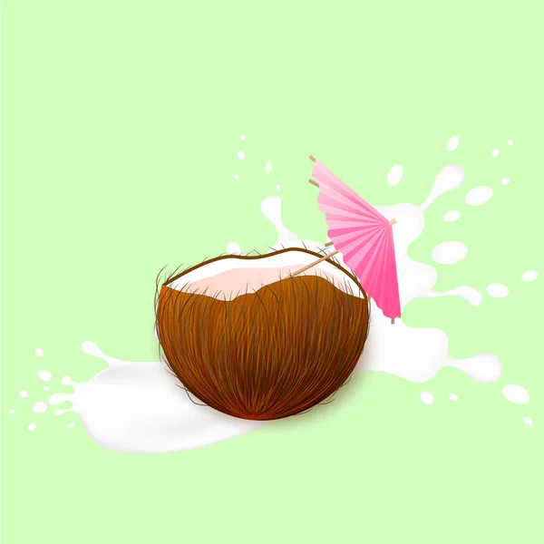 Kokosnoot Cocktail Melkplons Kokosnoot Vectorobject Kokosnoot Met Drank Pictogrammen Voor — Stockvector