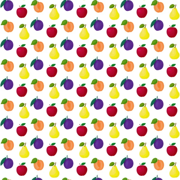 異なる果物とシームレスなパターン アップル アプリコット かわいいベクトル背景 明るい夏の果物のイラスト 生地や装飾のためのフルーツミックスデザイン — ストックベクタ