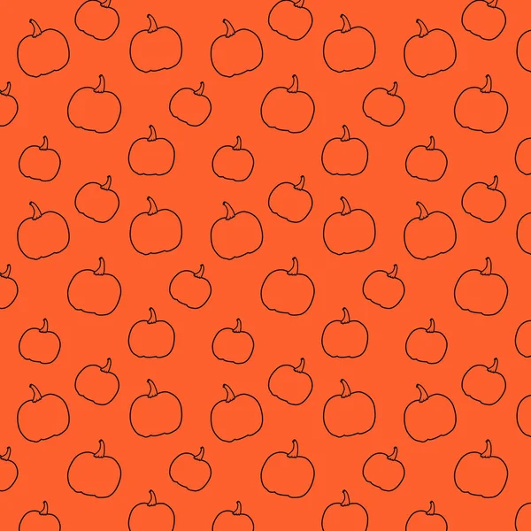 Turuncu arka planda balkabağı desenli kusursuz desen. Modern arkaplan dekorasyonu, kartlar, afişler, tatil tasarımları, baskılar, ambalajlar, tekstil, kumaşlar vs. için. Vektör illüstrasyonu.