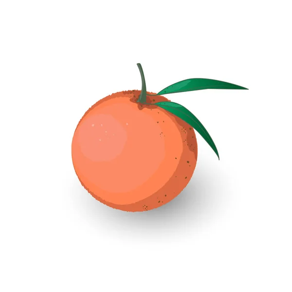Vector Mandarina Con Hoja Icono Fruta Naranja Estilo Dibujos Animados — Vector de stock