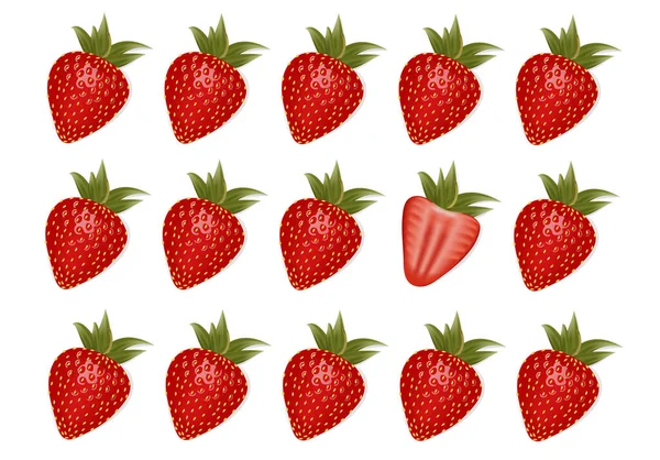 Set Red Strawberries White Background Realistic Isolated Vector Illustration — Stock Vector