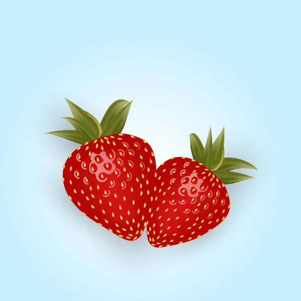 Δύο Φράουλες Φρέσκια Φράουλα Απομονωμένη Μπλε Φόντο Ρεαλιστικό Γλυκό Φαγητό — Διανυσματικό Αρχείο