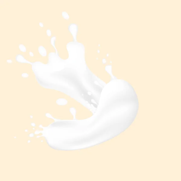 Latte Panna Yogurt Spruzzi Con Goccia Isolata Fondo Color Panna — Vettoriale Stock