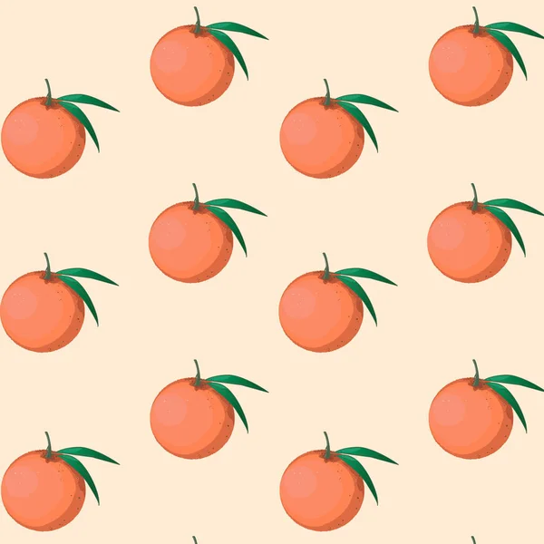 Sömlöst Mönster Med Orange Tangeriner Och Gröna Blad Design För — Stock vektor