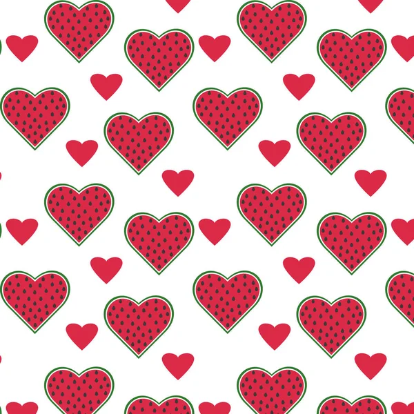 Seamless Pattern Watermelon Hearts Shape Heart Watermelon Flat Design Isolated — Stock Vector