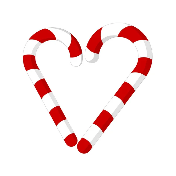 Beyazın Üzerinde Şeker Kamışı Kalp Sembolü Noel Şekeri Kalbinin Vektör — Stok Vektör