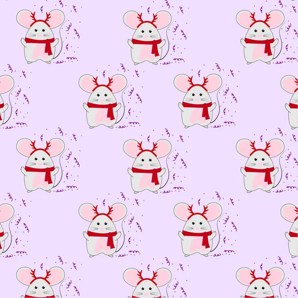 Seamless Christmas Pattern Mouse Confetti Wrapping Paper Design Rats Vector — Stock Vector