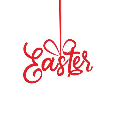 Easter red paint lettering with bow. For postcard, card, invitation, poster, banner template lettering typography. Seasons GreetingsVector illustration EPS10.