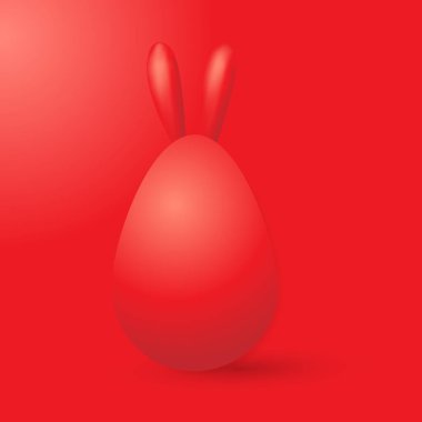 Realistic red egg with bunny ears. Happy easter egg on red background. Holiday decoration for easter holiday. 3D illustration.